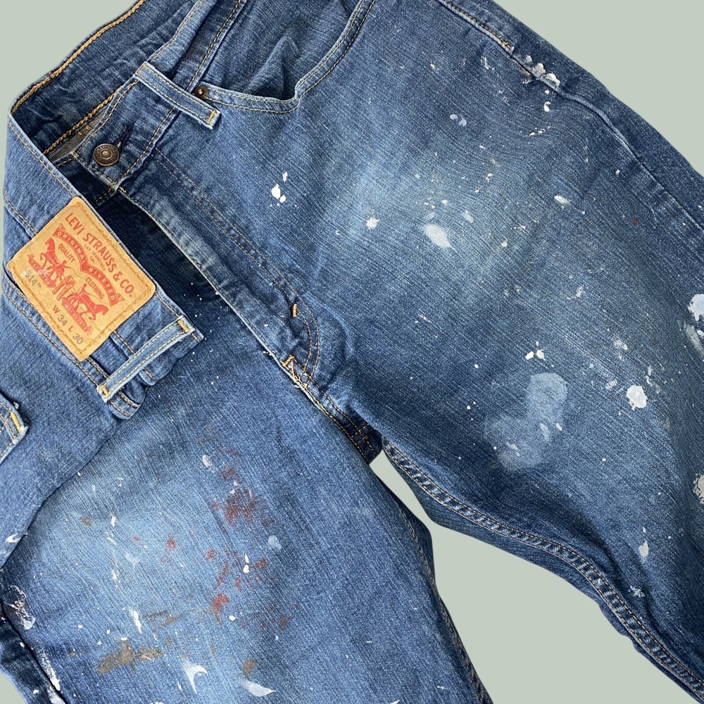 Levis Distressed Jeans 514 Men 36x30 Destroyed Paint Splatter Stretchy School